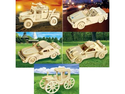 Деревянная игрушка Пазлы 3D MD 0472 (60шт)  4 вида (машины), 23-18,5см
