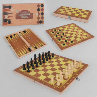Шахматы С 45012 (48) 3в1, деревянная доска,деревянные шахматы, в коробке