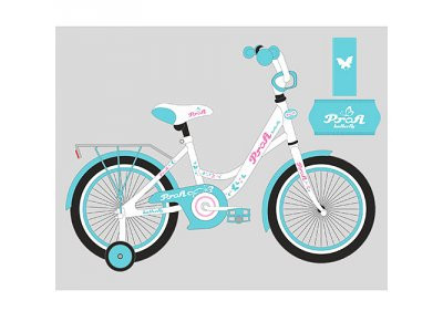 Велосипед детский PROF1 14д. Y1424 (1шт) Butterfly, бело-мятн.,звонок,доп.колеса