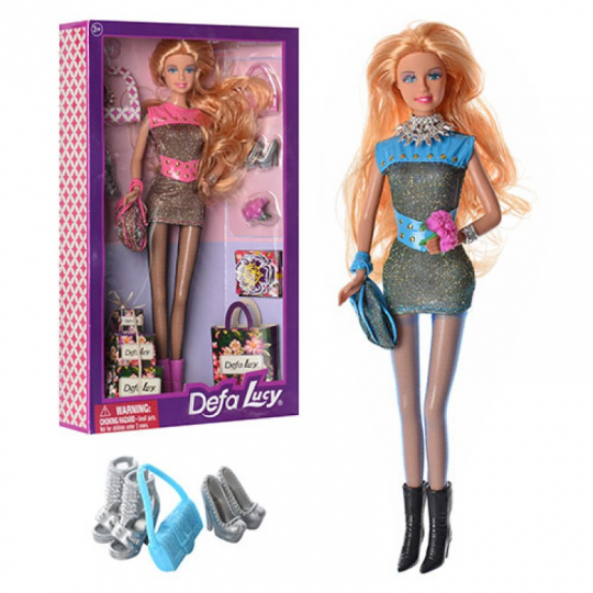 Кукла DEFA 8285 31см, сумочки, подарки, туфли, аксессуары, 2 цвета Фото