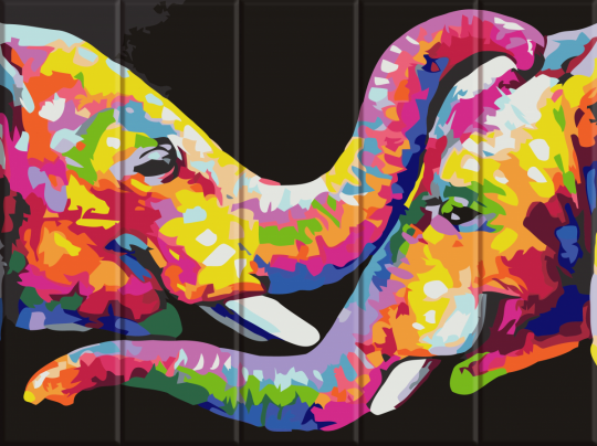 Картина по номерам на дереве &quot;Разноцветные слоны&quot; в кор. 30*40см, ТМ ArtStory Фото