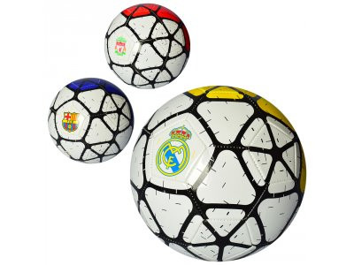 Мяч футбольный EV 3294 (30шт) размер 5, ПВХ 1,8мм, 2слоя, 32панели, 300-320г, 3вида(клубы),в кульке,