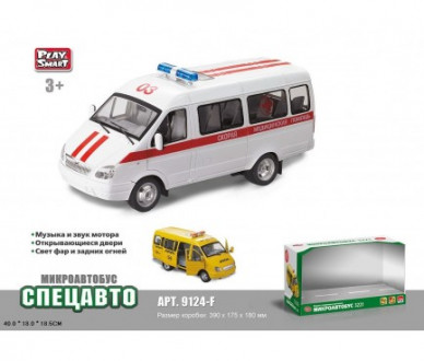 RUS Автобус PLAY SMART 9124-F швидка допомога інерц.муз.світ.відкр.дв.кор.40*18,5*18