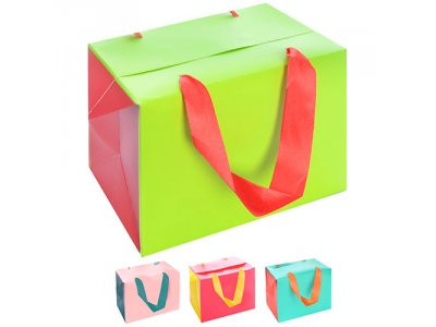 Пакет-коробка бумажный подарочный &quot;Bright&quot; 23*16*11см 12шт/уп микс N00503 (480шт)