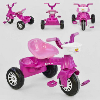 Трехколесный велосипед  07-140 (1) цвет РОЗОВЫЙ, пластиковые колеса с прорезиненой накладкой, корзинка, багажник