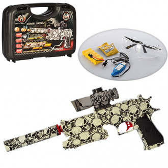 Пистолет HD1B (24шт) аккум, 39см, водяные пули, очки, USBзарядное,в чемодане, 31-21-7см