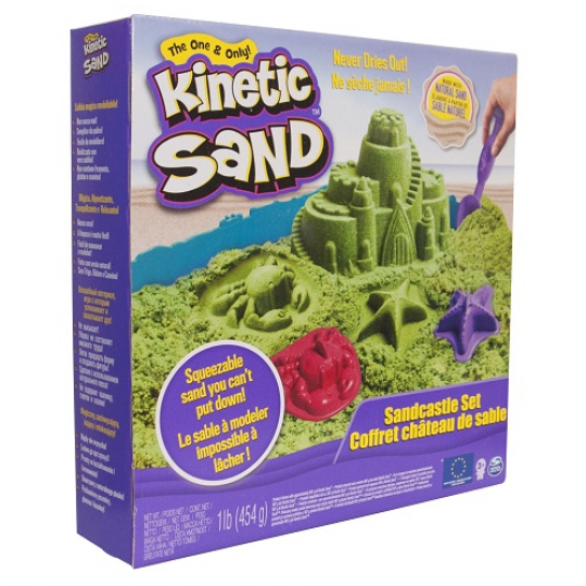 Набор песка для детского творчества - KINETIC SAND ЗАМОК ИЗ ПЕСКА (зеленый, 454 г, формочки, лоток) Фото
