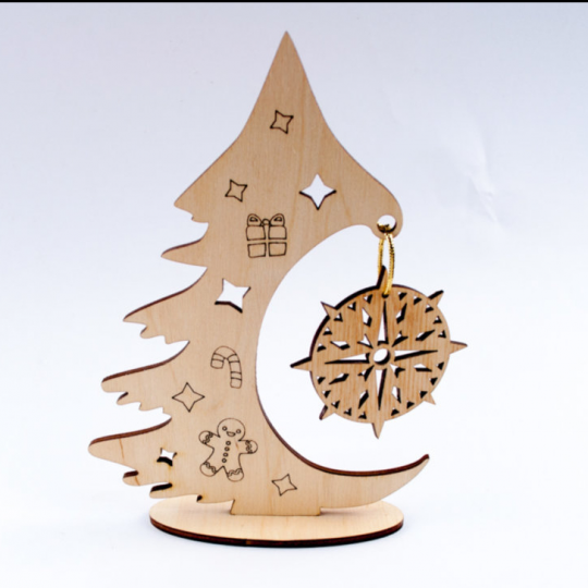Дерев'яна новорічна підставка ялинка 3Д Фото