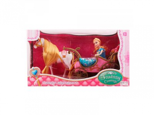 Карета 252A (6шт) с лошадью 47см(ходит), кукла 28см , на бат-ке, в кор-ке, 50-28-19см Фото
