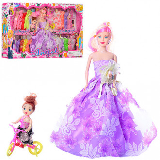 Кукла с нарядом Q22-2 (12шт) 28см, дочка 10см, платья, велосипед, в кор-ке, 58-32,5-6см