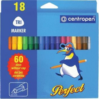 Фломастеры Centropen Perfect TRIO, 18 цветов устойчивые к высыханию - до 60 дней без колпачка