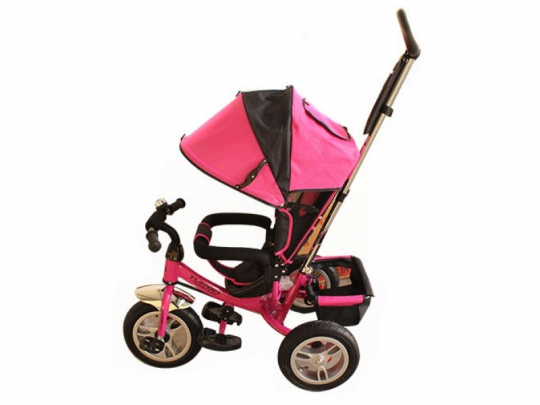 Велосипед M 3113-6A (1шт)три кол.резина (12/10),колясочный,своб.ход колеса,тормоз,подшипн.,розовый Фото