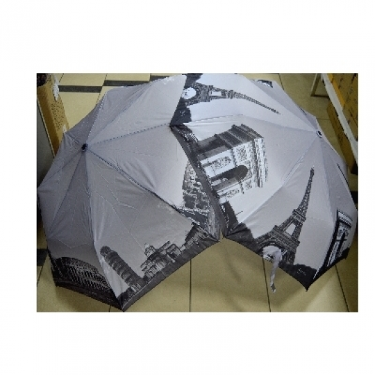 Зонт полуавтомат Города мира черно-белый Фото
