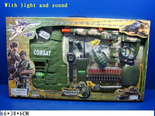 Военный набор &quot;Combat force&quot; жилет, часы, рация, фляга, автомат, в кор. 66х38х6 /18/ Фото