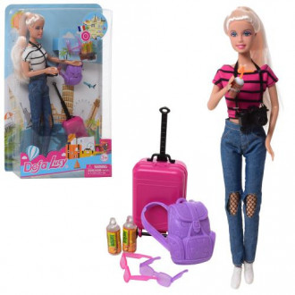 Кукла DEFA 30см, чемодан, рюкзак, фотоаппарат, 2 цвета, в слюде 20,5*32*6см(48шт)