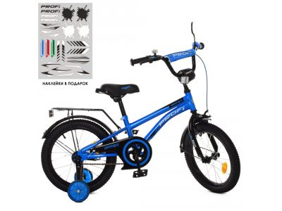 Велосипед детский PROF1 16д. Y16212 (1шт) Zipper, сине-черный,звонок,доп.колеса