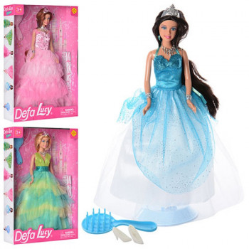 Кукла принцесса  DEFA в пышном бальном платье с короной  30см, расческа, 3 вида