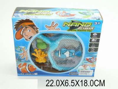 Водоплавающие игрушки JH6610B (120шт/2) рыба, сачок, растения, батар, в кор.22*6, 5*18см