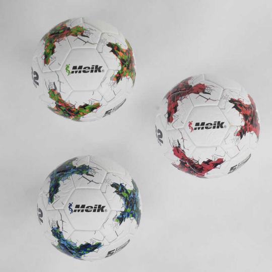 Мяч футбольный С 40043 (50) 3 вида, размер №5, вес 410 грамм, баллон с ниткой, материал TPU, клеенный, (поставляется накаченным на 90%) Фото