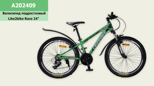 Велосипед подростковый 2-х колёсн. 24&quot; Like2bike Race, зелёный матовый,рама алюм.12&quot;,21-ск, V-brake, сборка 85 Фото