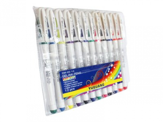 Ручка гелева, неон, набір 12 кольорів, білий корпус, Арт.888s-12 (DM-666), Імп Фото