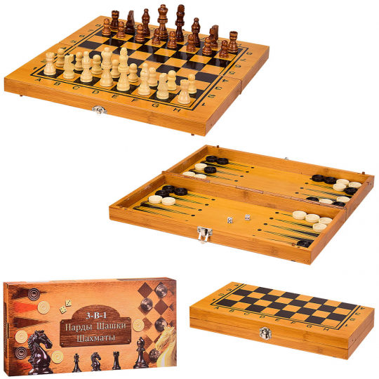 Шахматы деревянные 3 в 1, 35*35 см (162) Фото