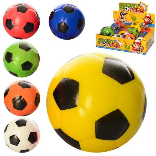 Мяч детский фомовый E4012 (288шт) 9,5см, футбол. 12шт(микс цветов) в дисплее, 38-28-10см Фото