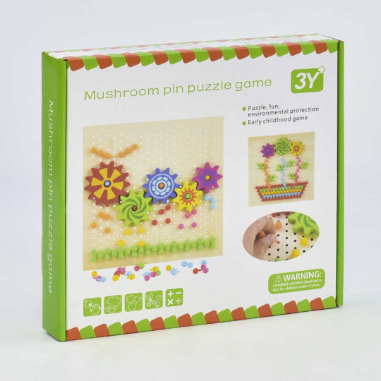Деревянная игра Мозаика С 35953 (48) с шестеренками и резиночками для рисования, в коробке Фото