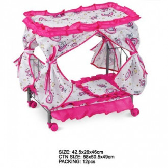 Кроватка для куклы на колесах с балдахином FL992