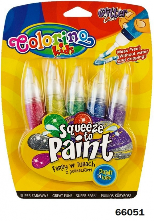 Ручка &quot;JUMBO&quot; с кисточкой наполненная краской, с блестками, 5 цветов, ТМ Colorino Фото