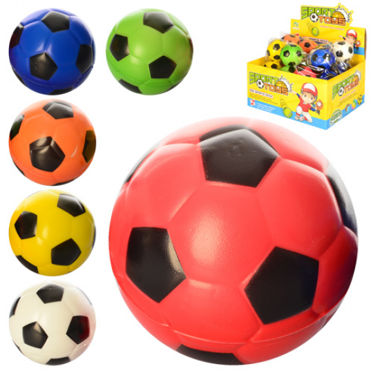 Мяч детский фомовый E2512 (864шт) 6см, футбол, 24шт(6цветов) в дисплее,25-18,5-12,5см Фото