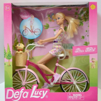Кукла DEFA 8276 30см, велосипед 26см, собачка