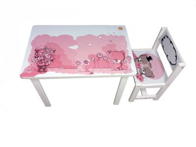 Детский стол и укреплённый стул BSM1-08 pink Teddy - розовый Тедди