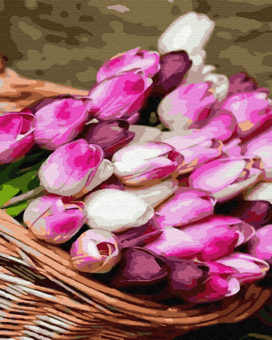 Картина по номерам Корзина тюльпанов, в термопакете 40*50см Фото