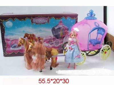 Карета с лошадками и куклой