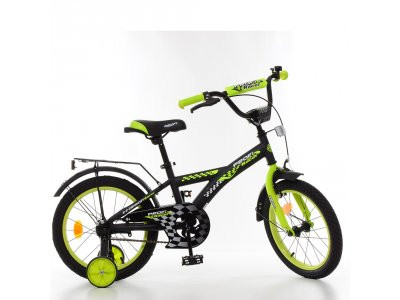Велосипед детский PROF1 16д. T1637 (1шт) Racer,черно-салатовый,звонок,доп.колеса