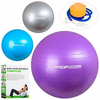 Мяч для фитнеса-65см MS 1540 (12шт) Фитбол, резина,65см, 1000г, ABS сатин, ножн насос, 3цвета, в кор