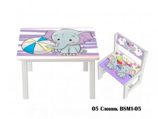 Детский стол и укреплённый стул BSM1-05 elephant - слоник Фото