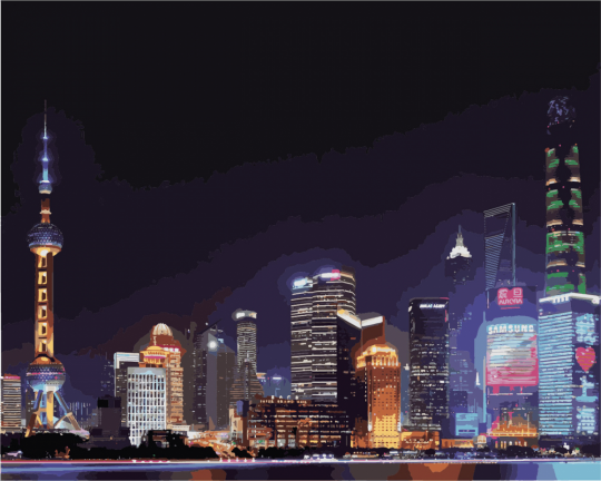 Роспись по номерам Городской пейзаж &quot;Ночной Шанхай&quot;, в кор.40*50см Фото