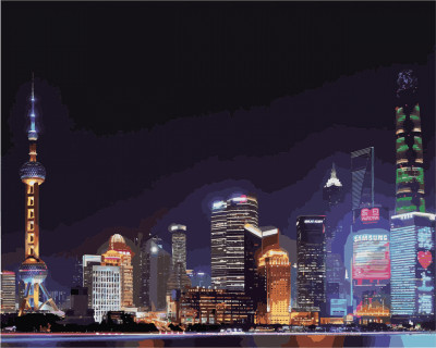 Роспись по номерам Городской пейзаж &quot;Ночной Шанхай&quot;, в термопакете 40*50см