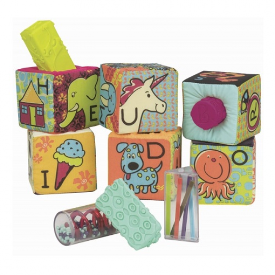 Развивающие мягкие кубики-сортеры ABC (6 кубиков, в сумочке, мягкие цвета) Фото