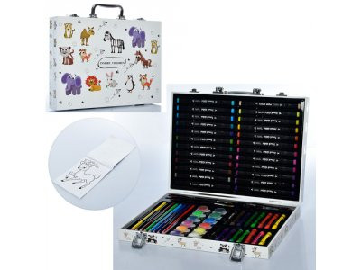 Набор для творчества MK 4761-1 (10шт) каранд,акв.краски,фломаст,мелки,раскраска,в чемодане,35-25-5см