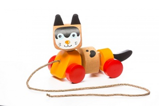 Котик-каталка  деревянная Левеня //деревян.игрушка в коробке Фото