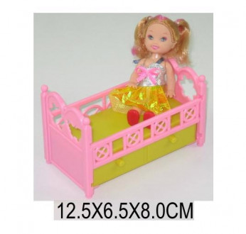 Кукла маленькая HK15-A17 (192шт/3) с кроваткой, в пак. 13*7*8 см