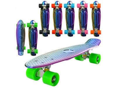 Скейт MS 0294 (6шт) пенни,56,5-14,5см,алюм.подвеска, колесаПУ, подшABEC-7,радуга,металлик,6цветов