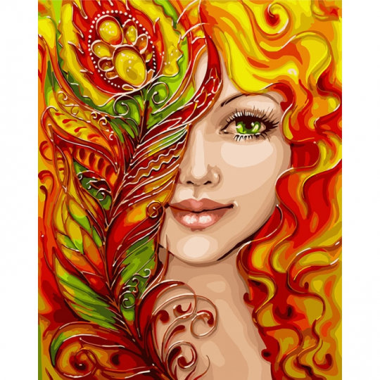 Картина по номерам &quot;Огненная девушка с красками метал&quot; Фото