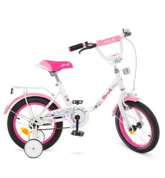 Велосипед детский PROF1 14д. Y1485 (1шт) Flower, бело-розовый,звонок,доп.колеса Фото