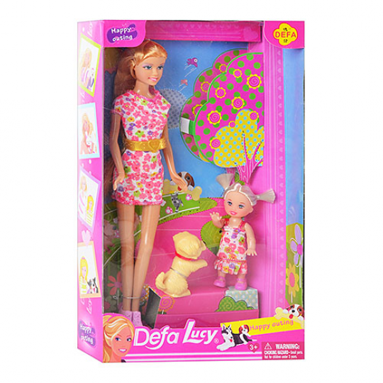 Кукла DEFA 8201 (24шт) с дочкой, собачка, в кор-ке, 34,5-20,5-6см Фото