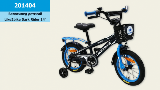 Велосипед детский 2-х колес.14'' Like2bike Dark Rider, чёрный/синяя, рама сталь, со звонком, руч.тормоз, сборка 75 Фото