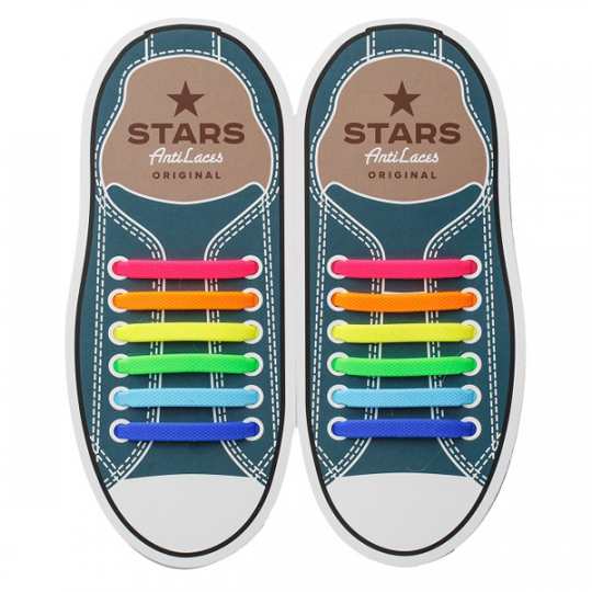 Силиконовые  шнурки AntiLaces Stars, 38-68 мм, 16 шт, радуга Фото